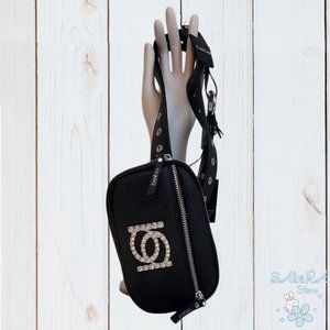 NWT BEBE QUILTED AUTHENTIC WOMEN'S BLACK FAUX LEATHER BELT FANNY PACK M/L L/XL